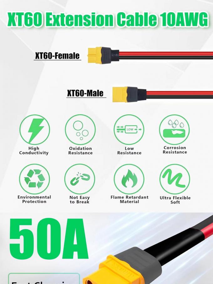 10AWG 12AWG Maschio a femmina XT60 XT60H Cable di estensione del connettore Adapter per la centrale elettrica a batteria RC pannello solare 2