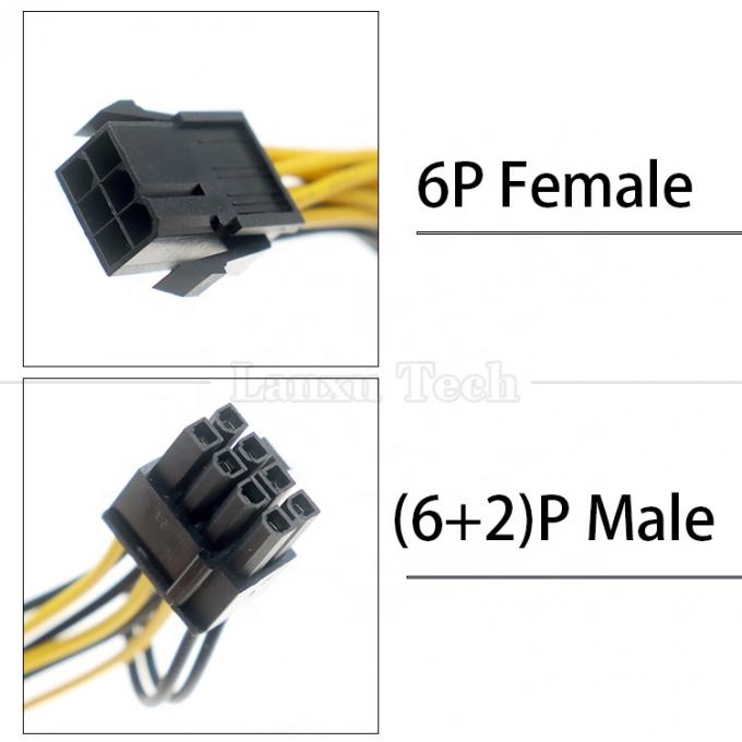 18AWG Pure Cooper Splitter 6 PIN femmina a doppia 8 PIN 6+2 maschio PCI Express PCIe Cable per schede grafiche GPU 1