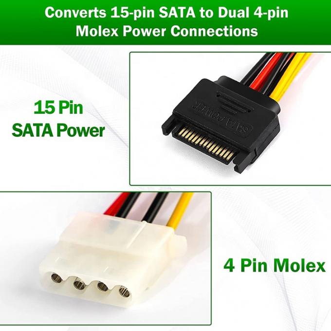 Sata 15 Pin Maschio a Dual Molex 4 Pin Lp4 IDE Femminile Hard Drive Power Y Adapter Converter Cable per HDD SSD 1