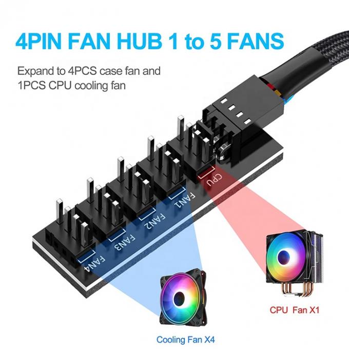 Da 1 a 5 modi 4 pin splitter PWM PC Fan Hub Cavo di alimentazione per ATX Computer Case 4 pin e 3 pin ventilatori di raffreddamento 1