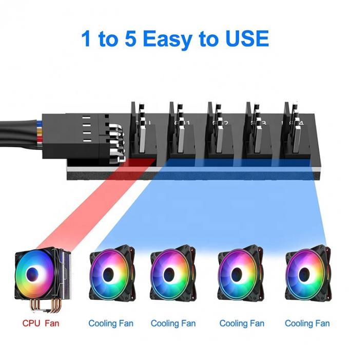 Da 1 a 5 modi 4 pin splitter PWM PC Fan Hub Cavo di alimentazione per ATX Computer Case 4 pin e 3 pin ventilatori di raffreddamento 2