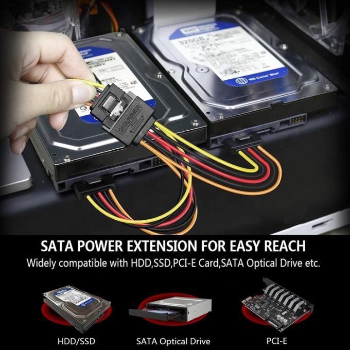 Dati da maschio a femmina Sata 15 Pin Power Y Splitter Cable per computer HDD SSD PC Case 0