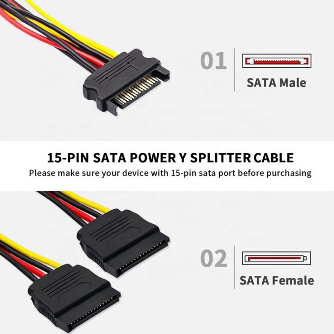 Dati da maschio a femmina Sata 15 Pin Power Y Splitter Cable per computer HDD SSD PC Case 3