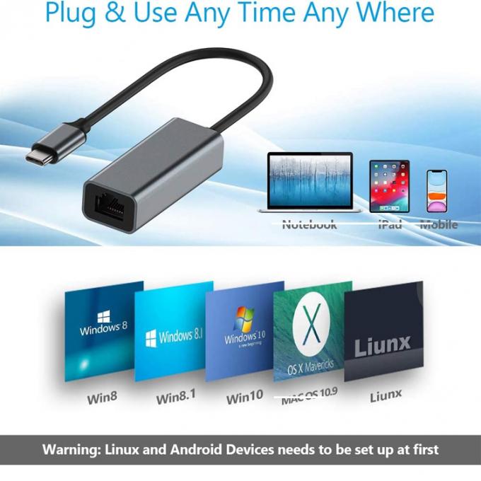 Plug and Play USB 3.0 Tipo C Maschio a Gigabit RJ45 Ethernet Network Lan Adapter per Computer portatili 5