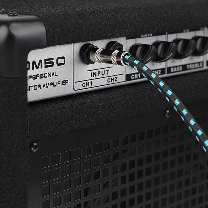10FT Durable Blu intrecciato a 90 gradi in angolo diretto 1/4 TS Jack Strumento elettrico Guitar Patch Cable 6