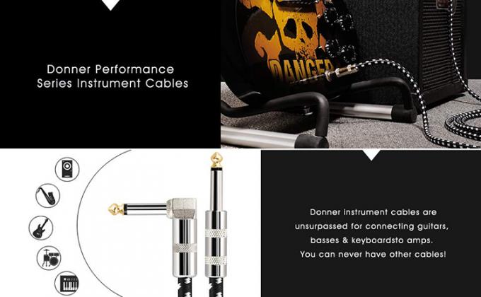 OEM 1M 1/4 Inch 6.35mm TS Accessori per strumenti ad angolo destro Bass Amplificatore Pedal Guitar Jack Patch Cable 3