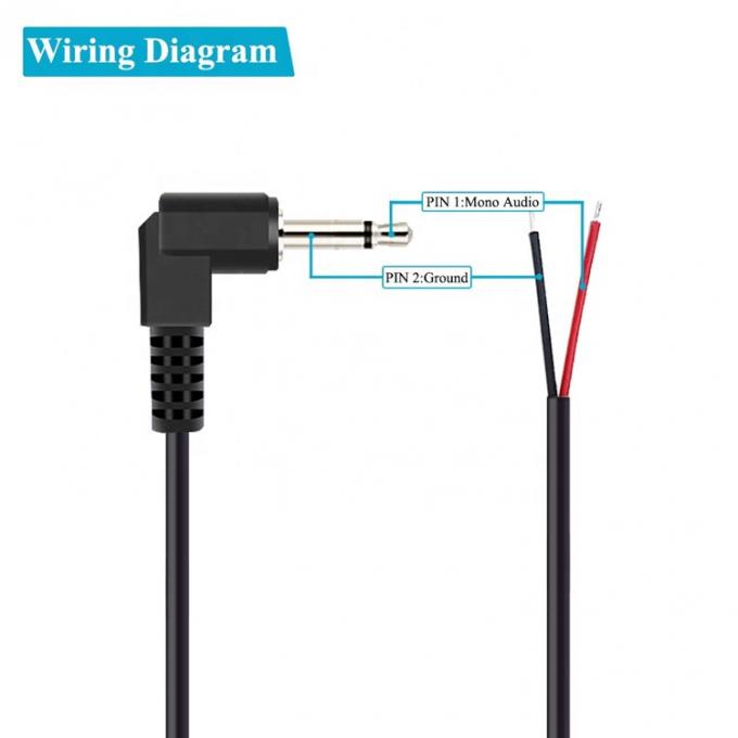 90 gradi angolo destro 2 poli TS 3.5mm Jack audio stereo a coda di porcellino spogliato in scatola cavo termico a filo nudo 1
