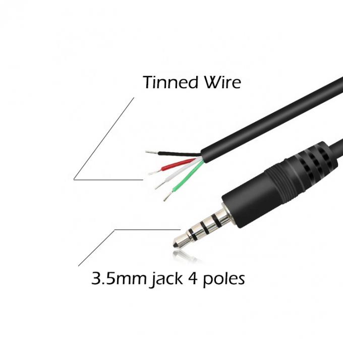 Custom 4 Poles TRRS 3.5mm Stereo Audio Jack a Stripped Pigtail Tinned Bare Wire End Cable 1