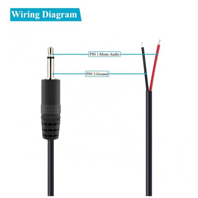 Custom 2 Poles TS 3.5mm Stereo Audio Mono Jack Maschio Plug to Stripped Pigtail Tinned Bare Wire End Cable 1
