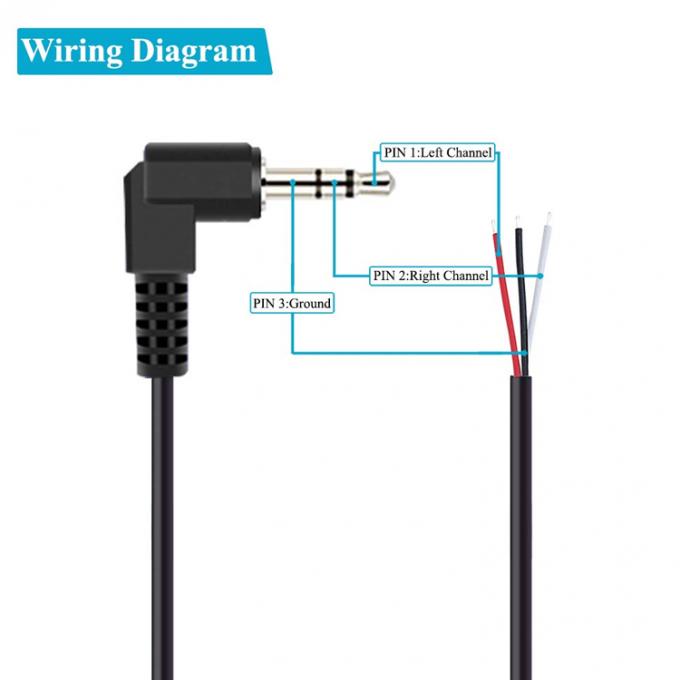 90 gradi angolo destro 3 poli TRS 3,5 mm Jack audio stereo a coda di porcellino spogliato in scatola cavo terminale a filo nudo 1