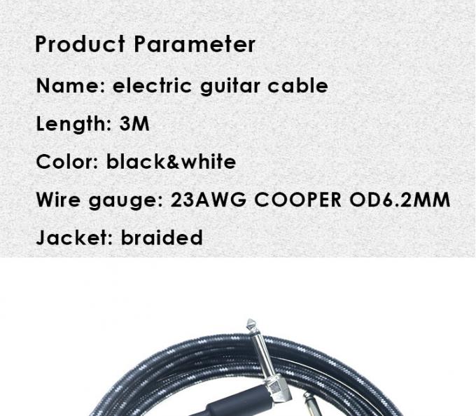 L forma 90 gradi angolo retto verso l'alto durabile giacca intrecciata 6.35mm Ts Jack strumento chitarra elettrica patch cavo audio 0