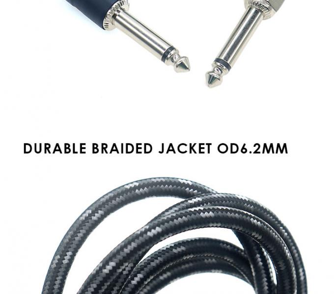 L forma 90 gradi angolo retto verso l'alto durabile giacca intrecciata 6.35mm Ts Jack strumento chitarra elettrica patch cavo audio 3