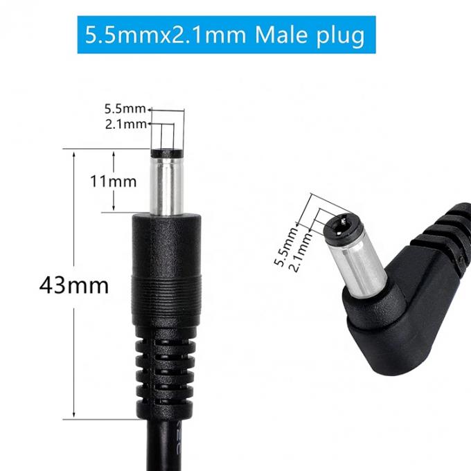 90 gradi angolo destro maschio a maschio retto 5.5x2.1mm Jack a canna Cable di estensione di alimentazione DC 2