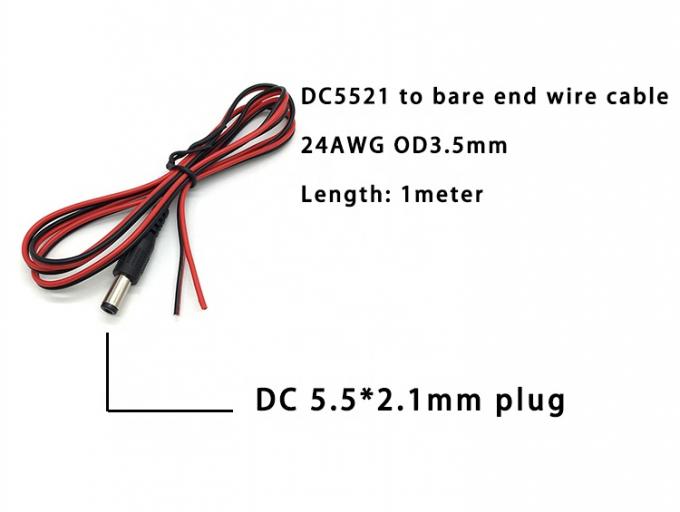 Rossa Nera DC Maschio 5.5x2.1mm Barrel Jack a Stripped Open Bare End Tinned Wire Cable 1