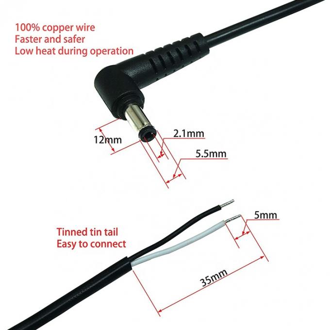 CUSTOM 90 gradi angolo destro DC barile Jack maschio femmina per aprire pigtail cavo caricabatterie DC 4
