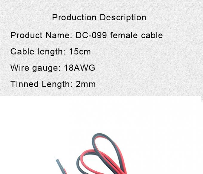 18AWG 10A montatura di presa femminile a filo in metallo DC099 5.5x2.1mm 5.5x2.5mm pannello di montaggio connettore pigtail cavo Jack di alimentazione DC 1