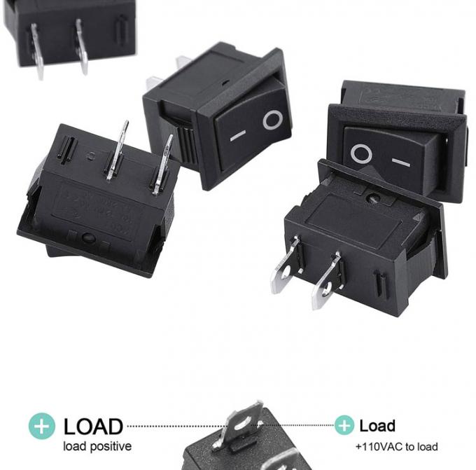 AC 6A/250V 10A/125V Negro 2 Pin Posizione Snap in ON OFF Switch elettrico Rocker barca 4