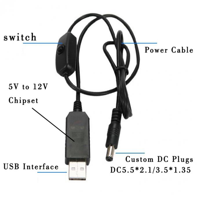 Potenziatore di alta qualità da 5V USB a 12V 9V DC 5.5x2.1mm Jack a canna caricabatterie ON OFF Cable con interruttore per il fan del router LED Strip 1
