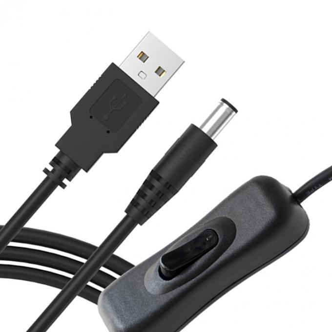 Cavo di estensione del caricabatterie da 1m 5V USB a DC 5.5x2.1mm con interruttore ON OFF per led 4