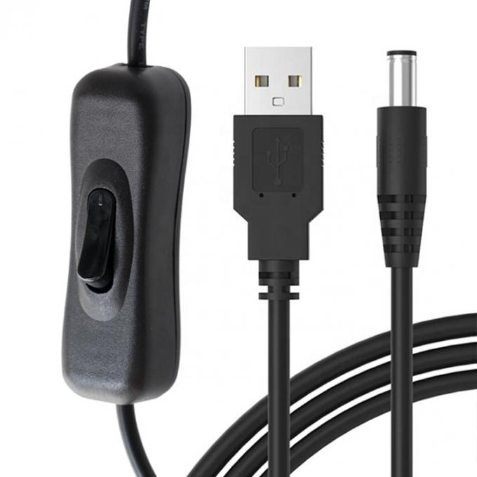 Cavo di estensione del caricabatterie da 1m 5V USB a DC 5.5x2.1mm con interruttore ON OFF per led 1