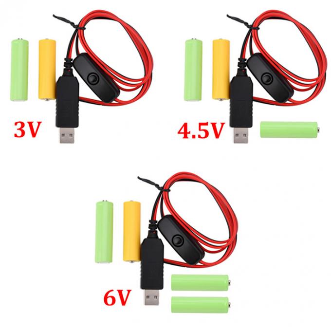 1.5v 3v 4.5v 6v LR6 AA LR03 AAA Eliminatore della batteria Sostituire USB Switch ON OFF Cable di caricabatterie per giocattoli elettronici a luce LED 0