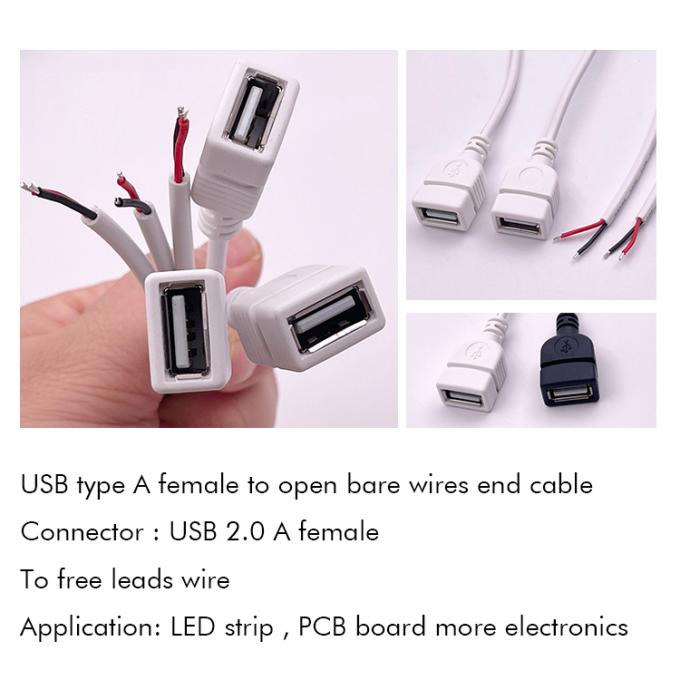 5V USB bianco femminile per aprire fili nudi cavo di fine coda per striscia LED 2