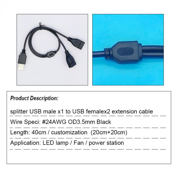 USB 2.0 Un maschio a 2 doppio USB Jack femminile Y Splitter Hub cavo di estensione del cavo di alimentazione 1