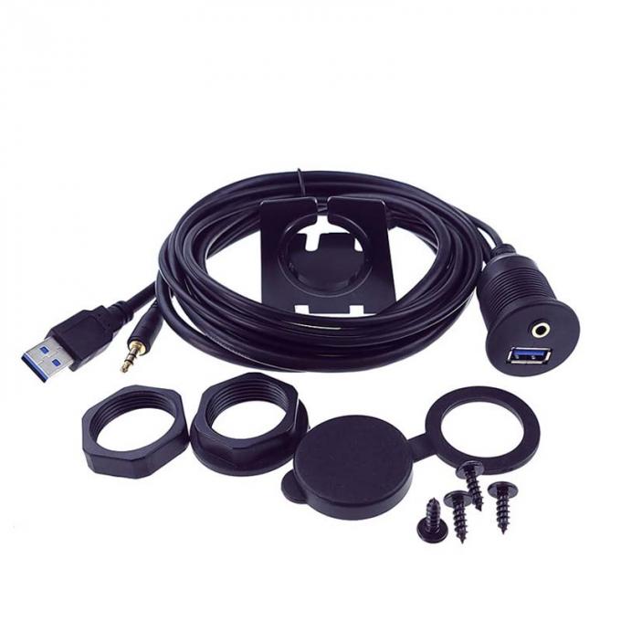 USB 3.0 AUX DC 3.5 Cavo di estensione impermeabile da maschio a femmina con pannello di montaggio a scarico per auto camion barca computer moto 0