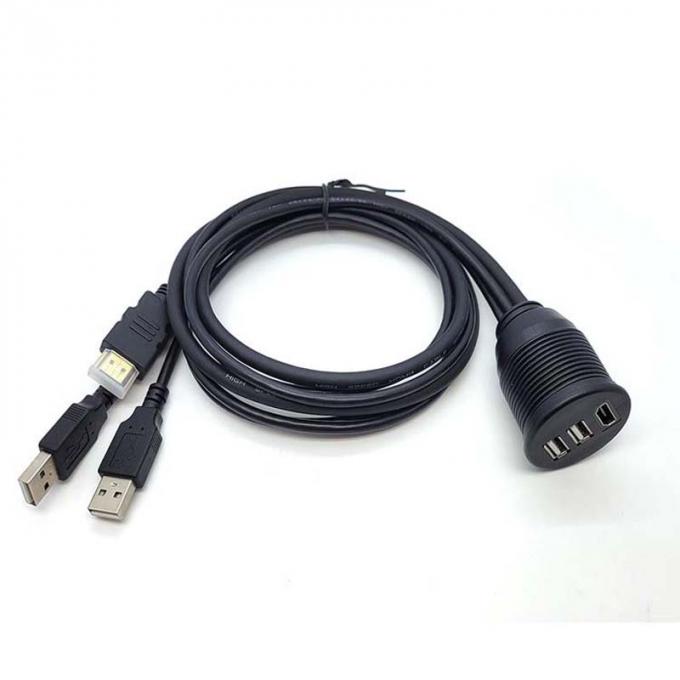 3 porte USB 2.0 maschio a USB 2.0 femmina cavo di estensione impermeabile con pannello di montaggio a scarico per auto camion barca computer motociclo 1