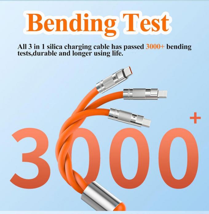 Carica veloce Super 120w 6A Silicone liquido 3 in 1 Multi connettori Micro Tipo C Cable di carica dati USB per telefono cellulare 2