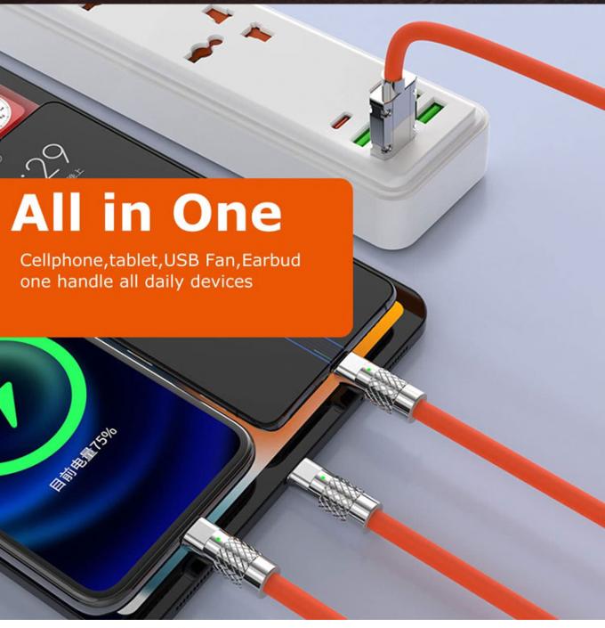 Carica veloce Super 120w 6A Silicone liquido 3 in 1 Multi connettori Micro Tipo C Cable di carica dati USB per telefono cellulare 5