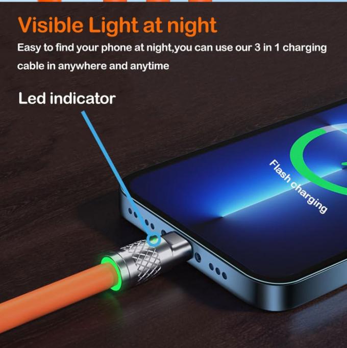 Carica veloce Super 120w 6A Silicone liquido 3 in 1 Multi connettori Micro Tipo C Cable di carica dati USB per telefono cellulare 4