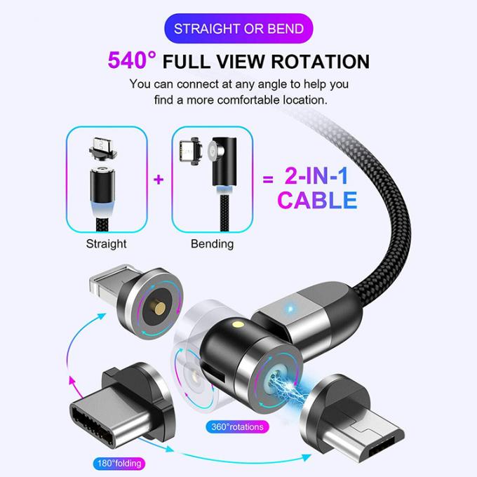 Ricarica rapida accessori telefonici 540 gradi rotazione 3 in 1 Micro Tipo C Cavo di ricarica dati USB magnetico 6