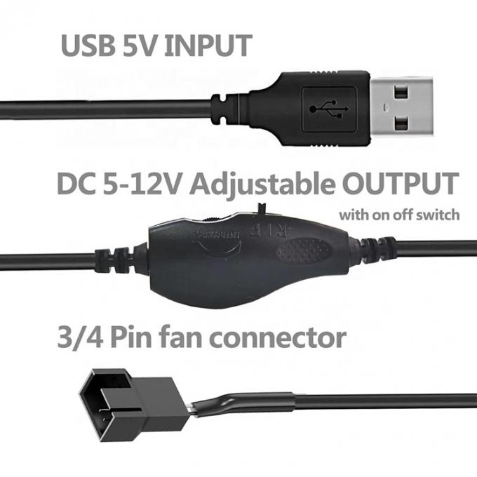 Adjustabile USB 5V Step up Boost a DC 12V 3 Pin 4 Pin Connector Fan Speed Controller Power Adapter Cable per PC di raffreddamento del ventilatore 1