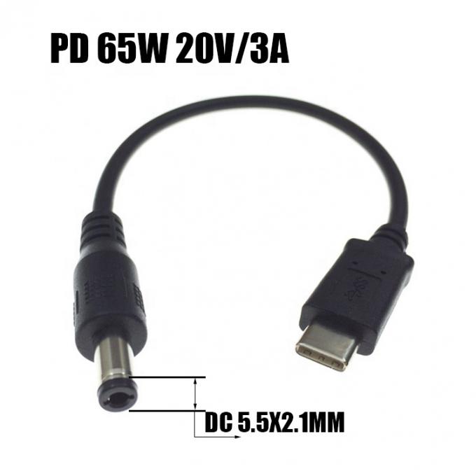 Carica rapida 20V 3A 65W USB Tipo C a 5.5mm X 2.1mm DC Power PD Cavo di ricarica per laptop 2