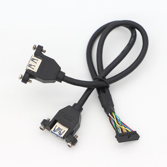 Y Splitter Screw Locking Stud Dual USB 3.0 Tipo A Female Panel Mount Cavo USB con Molex 1