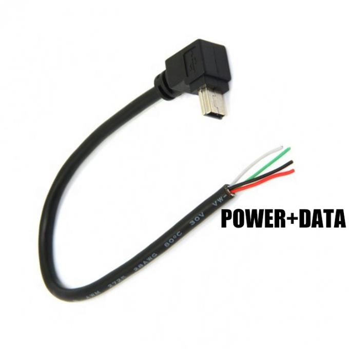 90 gradi verso l'alto verso il basso angolo sinistro destro Mini USB a filo nudo spogliato cavo a coda di porcellino 1