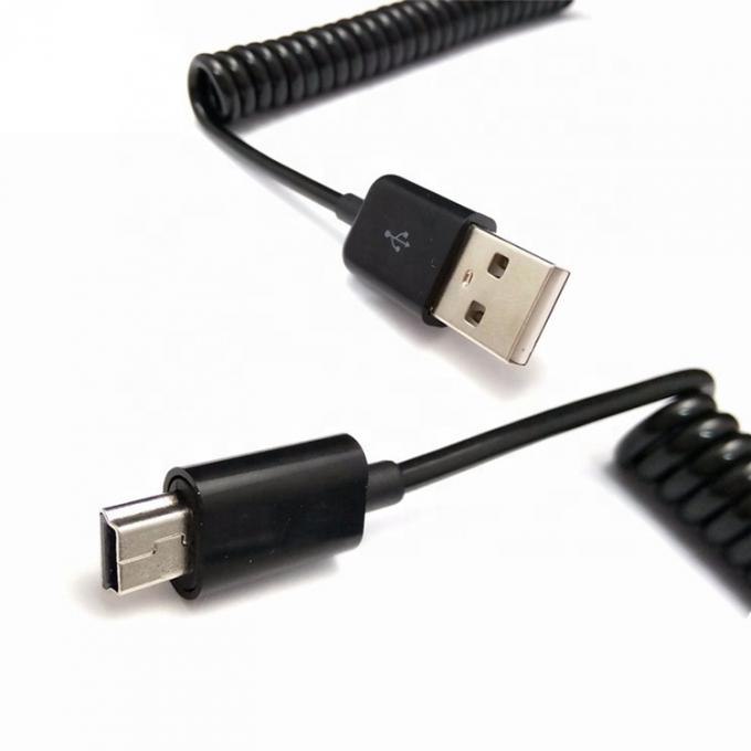 Cable di ricarica per dati 1M, 2M e 3M, in coil, mini USB 5 PIN a USB 1