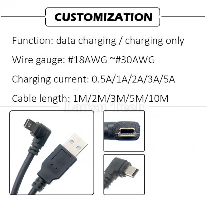 1m 2m 3m 5m 90 gradi L forma angolo destro sinistro USB 2.0 maschio a mini B 5 pin cavo di carica dati USB per fotocamera MP3 3