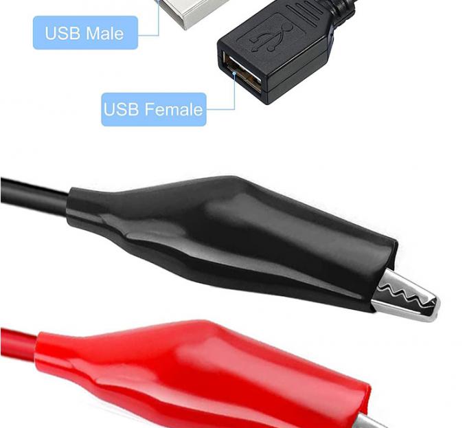 Connettore USB maschio femmina a doppio rame Clamps coccodrillo Clamps alligatore test porta cavo adattatore per circuito elettrico 2