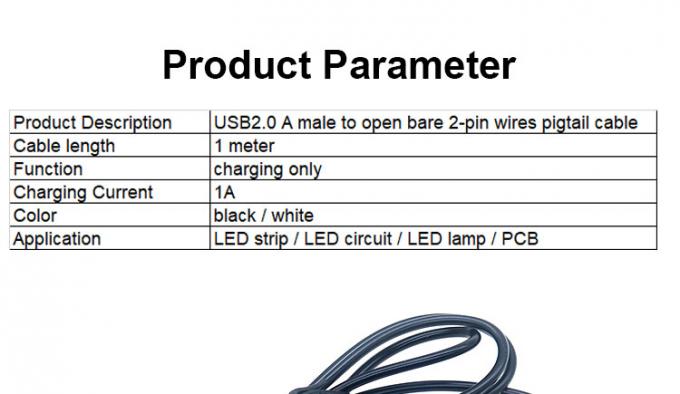 Alta qualità 5V USB 2.0 un maschio per aprire spogliato nudo 2 pin fili fine cavo pigtail per LED luce lampada a striscia 2