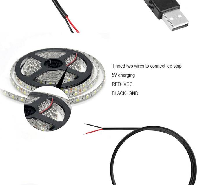 5V USB per aprire fili nudi in scatola a strisce End Pigtail Power Charger Cable per lampada a striscia a LED 6