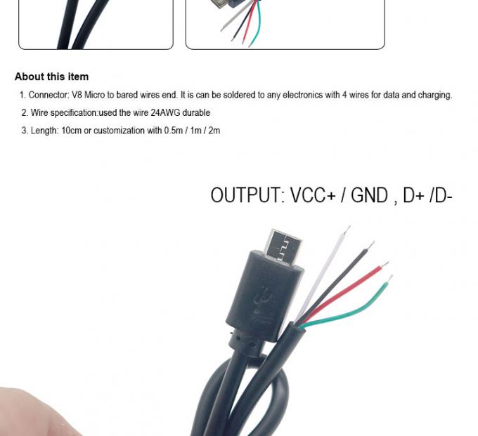 OEM Custom Micro B V8 5 Pin USB Maschio per aprire Pigtail Nudo Cavi 1