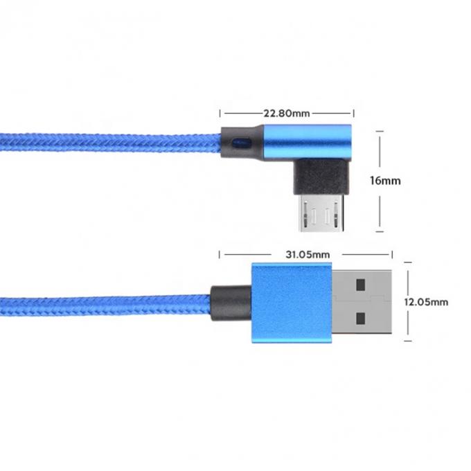 Carica veloce 2.4A Nylon intrecciato L forma angolo sinistro Micro b a USB Un cavo di carica dati maschio per telefono 2