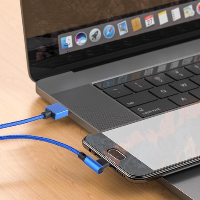 Carica veloce 2.4A Nylon intrecciato L forma angolo sinistro Micro b a USB Un cavo di carica dati maschio per telefono 4