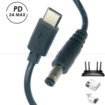 comprare Carica 3A 9V 12V 15V 20V USB Tipo C a DC 5.5x2.1mm Jack Adapter Converter Cable per Wifi Router Modem Projector Camera online manufacture