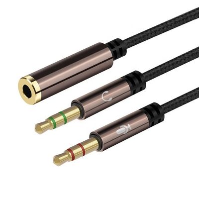Splitter in nylon di alta qualità da 1 donna a 2 maschi Headset 3,5 mm Jack Audio Mic Cable per telefono