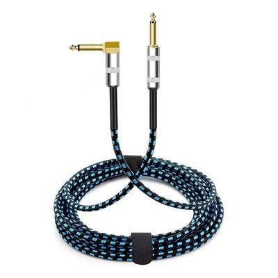 10FT Durable Blu intrecciato a 90 gradi in angolo diretto 1/4 TS Jack Strumento elettrico Guitar Patch Cable