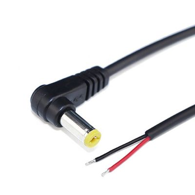 90° angolo maschio DC 2.1x5.5 Jack a canna per aprire Striped Wire Tinned Bare End Cable