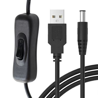 Cavo di estensione del caricabatterie da 1m 5V USB a DC 5.5x2.1mm con interruttore ON OFF per led